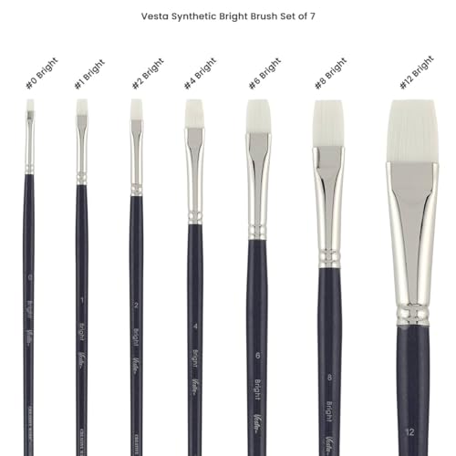Creative Mark Vesta Synthetic Bristle Artist Paint Brushes for Acrylic Painting - Long Handle Acrylic Paint Brush Set of 7 Mimics Chungking Bristles for Oils and Alkyds - Bright Sizes 0,1,2,4,6,8,12 - size: Bright Set of 7