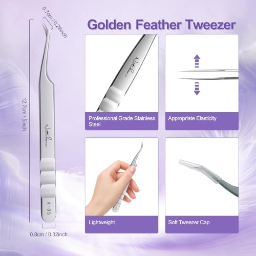 High Precision Lash Tweezers for Individual and Volume Eyelash Extensions Pointed Premium Stainless Steel Curved Fiber Tip Professional Isolation Tweezer(45 Degree Tweezer A-05) - color: A-05
