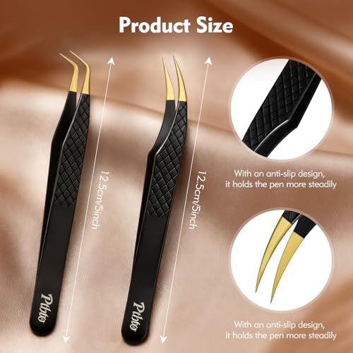 2 Pack Lash Tweezers, Professional Eyelash Tweezers, Black