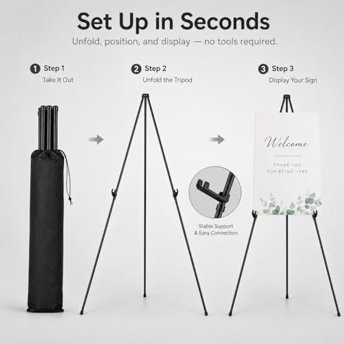RRFTOK 4 Pack 63 in Sign Easel Stands, Instant-Fold Tripods with Bags - style: 63B 4pack