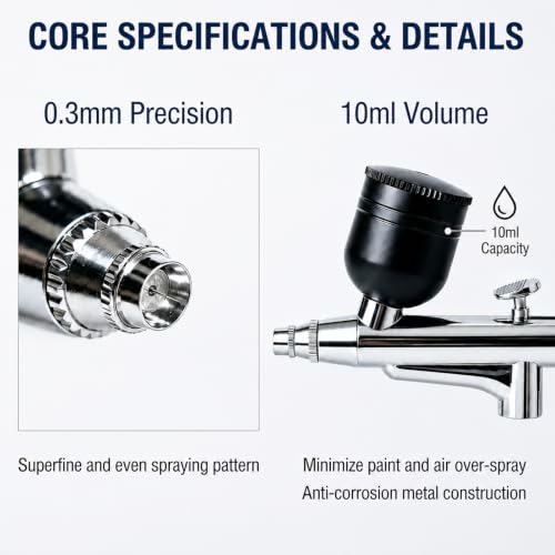 Portable Airbrush Kit with 0.3mm Needle & 10ml Cups – Ideal for Painting, Models, Cake, Makeup & Nail Art (Black)