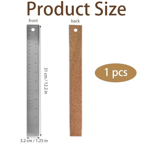 1 Pack 12-Inch Stainless Steel Metal Ruler with Non-Slip Cork Backing - color: 1 pcs(12 Inch)