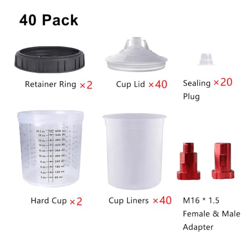 40Pcs 20oz(600ml) Disposable Paint Cups for HVLP/LVLP Automotive Spray Gun - color: 600ML & 40PCS
