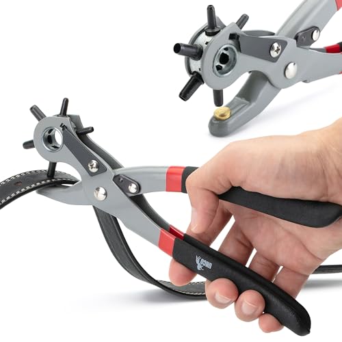 UNCO Leather Hole Punch Tool - Multi Size Punch for Belts & Leather - Belt Punch for Leatherwork - color: Cushioned