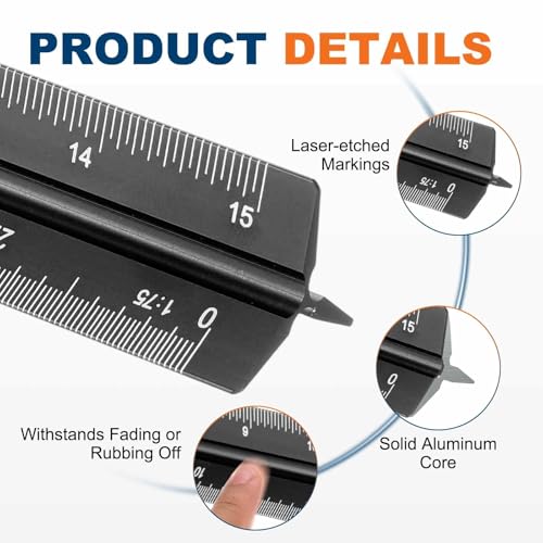 HARFINGTON Architectural Scale Ruler 12" Metric Aluminum Alloy Black - color: Black, size: 12 Inch