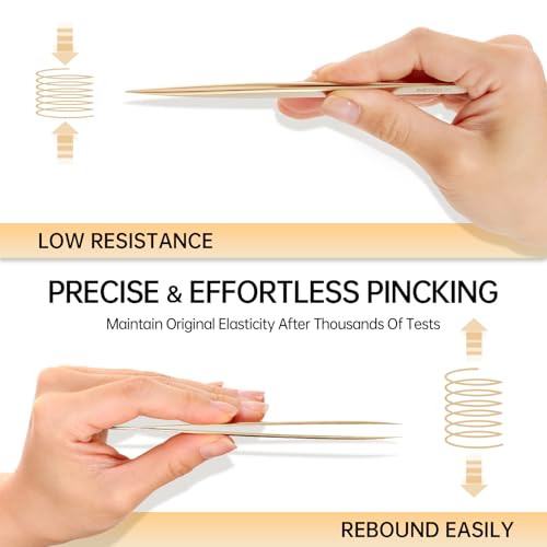 MGER Precision Isolation Eyelash Tweezers - Pointed for Extensions, Gold - size: Straight Tweezers