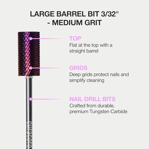 Curacoro Nail Drill Bits 3/32'' Large Barrel Carbide Bit (Medium) - color: Galaxy - Large Barrel Bit, size: Medium