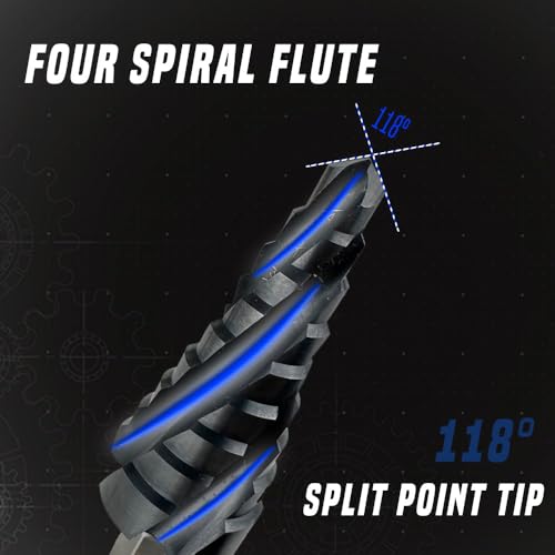 3pcs Four Spiral Flute Cobalt Step Drill Bit Set 1/4" Hex Shank 1/8"-7/8" - color: Black, size: 1/8" to 7/8" 34 steps