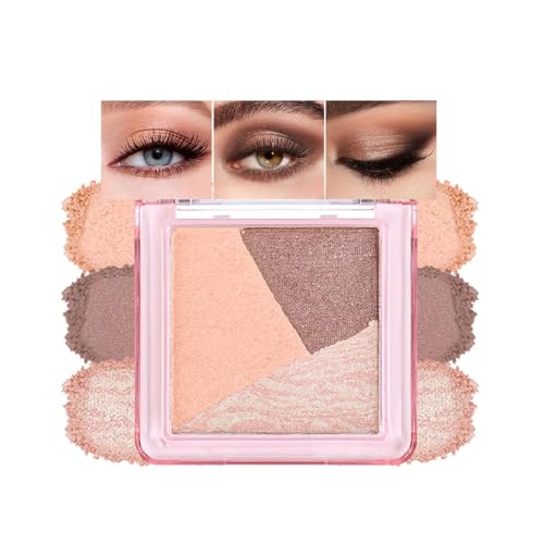 Neutral Pink Brown Shimmer Baked Eyeshadow Palette, 3 Color High Pigment Blendable Smooth Eye Shadow Makeup for Older Women, Travel Mini Palette Suitable for All Eye Shapes Vegan & Cruelty-Free 01# - color: M-#01