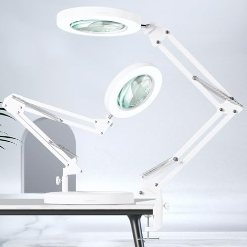 HITTI 10X Magnifying Glass with Light, 1,800 Lumens Stepless Dimmable - color: White, size: 10X 9.06 INCH Base & Clamp