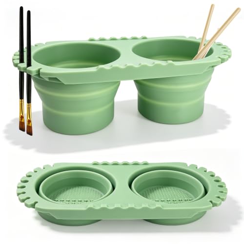 Paint Brush Cleaner Foldable Silicone Cleaning Container 8.8x4.2in, Brush Washing Station for Acrylic Oil Watercolor Painting, Artist Cleaner Tool for Students & Artists, Gift, Green - color: Green