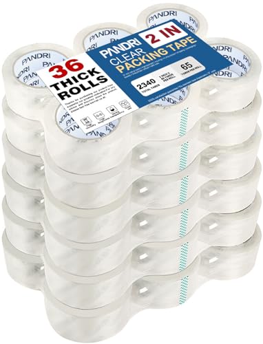 PANDRI 36 Pack Heavy Duty Packing Tape, 2" x 65yd Per Roll, Total 2340yd - size: 2 Inch 36 Rolls