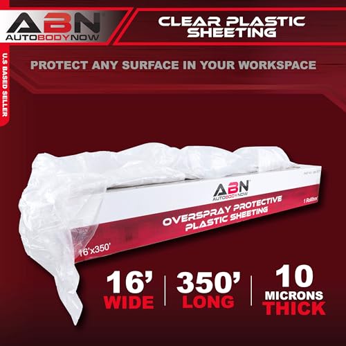 ABN Clear Plastic Sheeting 10 Micron 16 x 350ft – Transparent Protective Masking Film – Automotive Painting & More