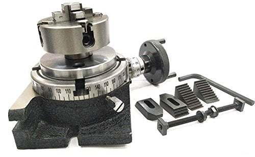 MILLING INDEXING 4"/100 ROTARY TABLE QUALITY PRECISION HORIZONTAL VERTICAL WITH SUITABLE M6 CLAMP KIT & SMALL CHUCK (WITH 70 MM 4 JAW INDEPENDENT CHUCK) - style: (WITH 70 MM 4 JAW INDEPENDENT CHUCK)