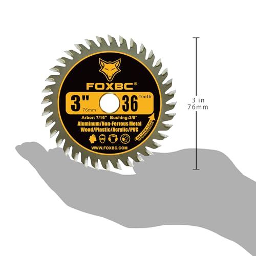 FOXBC 3 Inch Carbide Circular Saw Blade 36 Tooth for Wood, Plastic, PVC, Acrylic, Aluminum with 7/16" Arbor, 3/8" Bushing - 3 Pack