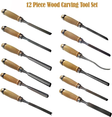 12 Pcs Wood Carving Chisel Set, SK5 Carbon Steel