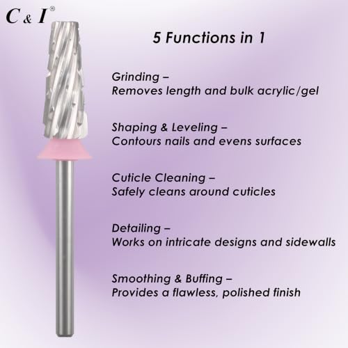C & I 5 in 1 Nail Drill Bit for Nail Techs Remove Acrylic & Gel, 3XC - color: Pink