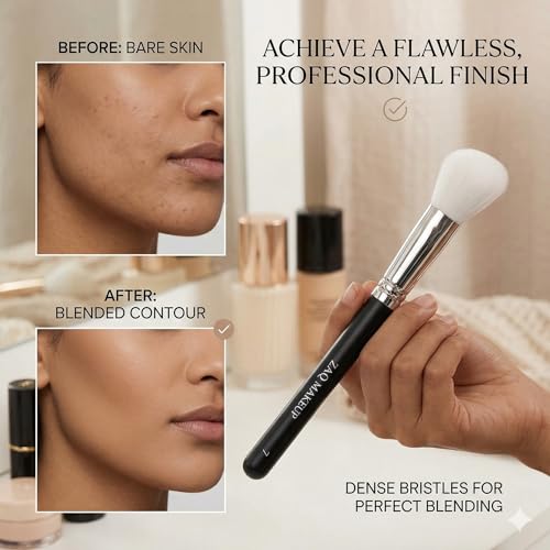ZAQ Angled Contour Brush, Synthetic Concealer Brush for Blending Setting Buffing with Liquid, Cream and Powder Cosmetic (Angled Brush) - style: Angled Contour Brush