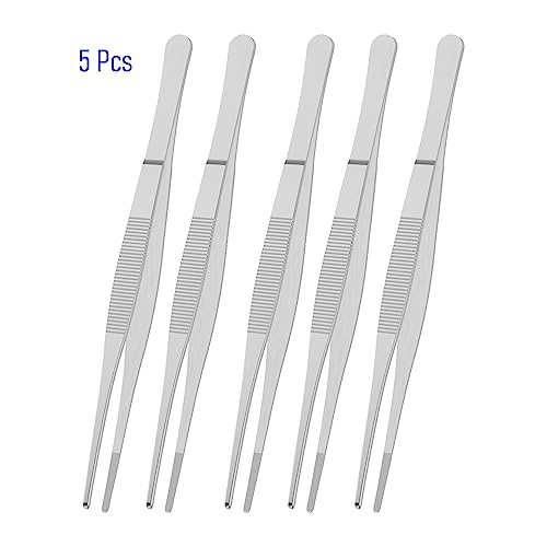 5 PCS 6.3" Stainless Steel Tweezers, Straight Blunt, 3/64" Thick - size: 6.3"L(3/64"T)