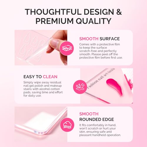 MelodySusie 3Pcs Nail Art Practice Palette, Practice Hand Alternative with Nail Shape Lines, Reusable Gel Polish Mixing Plate & Training Board for Nail Finger Practice, Clear - size: 3Pcs without Spatula