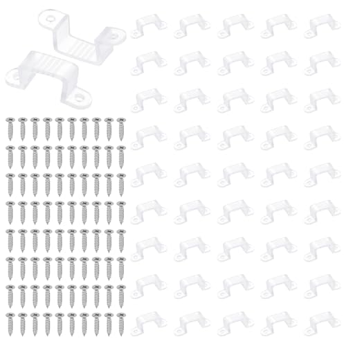 PATIKIL LED Strip Light Clips, 60 Pack Mounting Bracket Fixing Clips Plastic Clamp Holders with Screws for 16-19mm Neon RGB Light Cable Ribbon, Translucent - size: 16mm-19mm
