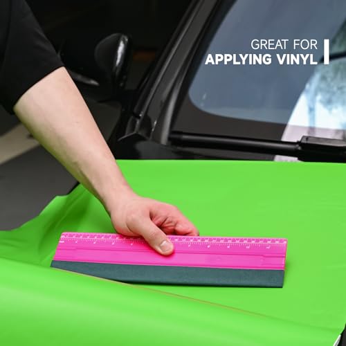 FOSHIO Professional Squeegee for Vinyl, Decals, Sticker Paper, Wallpaper, Window Film, Craft, Suede Felt Squeegee Smoothing Tool with Ruler, Pink (10 inches) - size: 10 inches