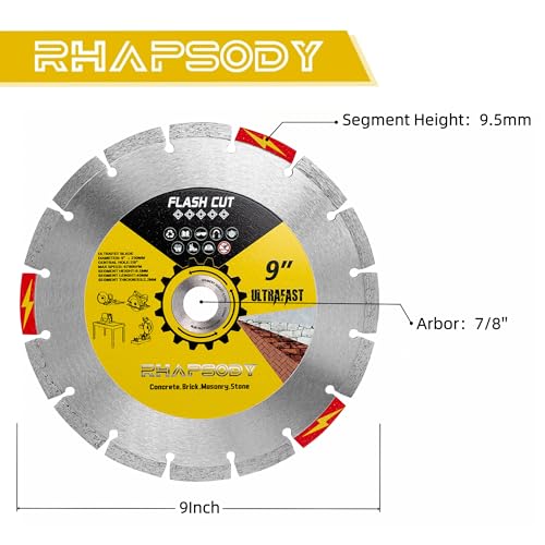 RHAPSODY 9Inch Ultrafast Diamond Saw Blade 3Pcs, Segmented General Purpose - size: 9''