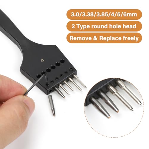 WUTA Removable Circle Leather Hole Punch Lacing Stitching Professional Working Hand Tool Kit Round Hole Puncher Craft Chisel Cutting Punches Kits 2nd Generation 5mm-(2+6) - size: 2G 5mm-(2+6)