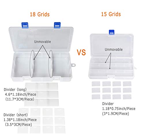 Qualsen Bead Organizer Box with Adjustable Dividers, 18 Girds, 4 Pack - size: 18 Gird-4pcs