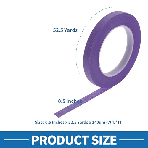 Painters Tape Easy Removal 0.5 Inches x 52.5 Yards Purple - color: Purple, size: 0.5 Inches x 52.5 Yards