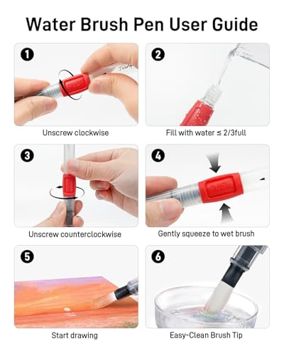 Water Brush Pens 6-Pack Leak-Proof Refillable Watercolor Pens - color: 6 Pcs Red