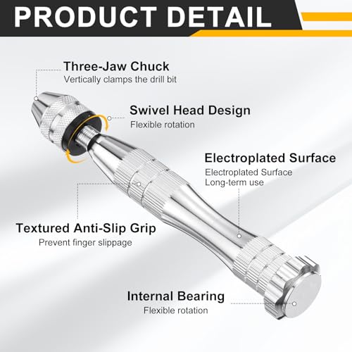 HARFINGTON Hand Drill 0.3mm -3mm Aluminum Swivel Head Pin Vise,Silver