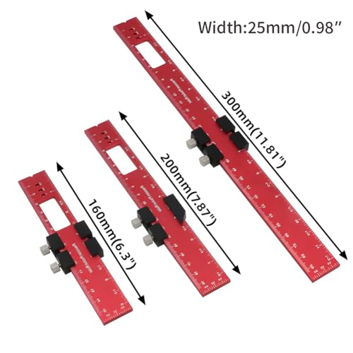 3-Piece Aluminum Alloy Positioning Ruler Set, Woodworking Marking Measuring Tool, Angle & Scribing Ruler Gauge 16/20/30cm, Red