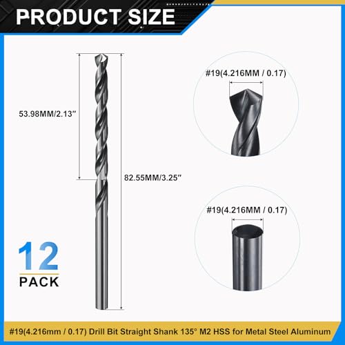 PATIKIL #19 Drill Bit Micro M2 High-Speed Steel 135° for Metal 12 Pack - size: #19 (4.216mm)