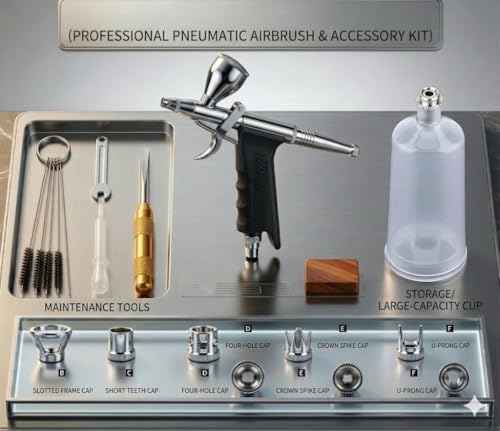 Advanced Handheld Airbrush Set – Multiple Spray Needle Protective Cap Replaceable + Centering Adjuster + Cleaning Kit – Precision Spraying Tool for Models, Nail Art, Tattoos, Art, and DIY Projects