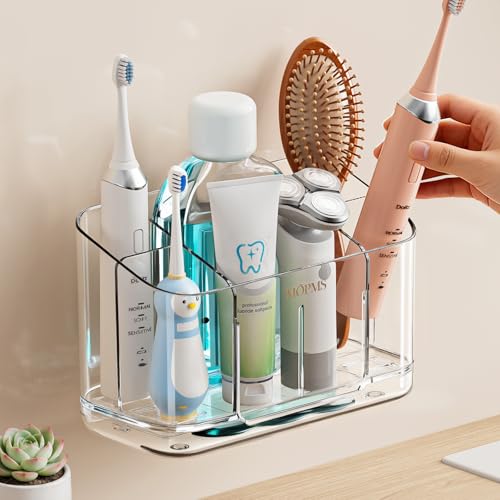 MOPMS Toothbrush Holders for Bathrooms with 5 Slots Adjustable Dividers - color: Clear