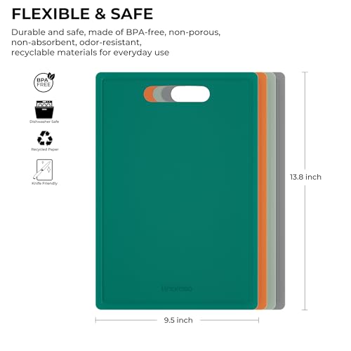 Linoroso Flexible Kitchen Cutting Board - Made from BPA Free Material - Cutting Mark Prevention, 10x14 Inches, Non-Slip Design - Easy-Care Kitchen Essential, Green - color: Green