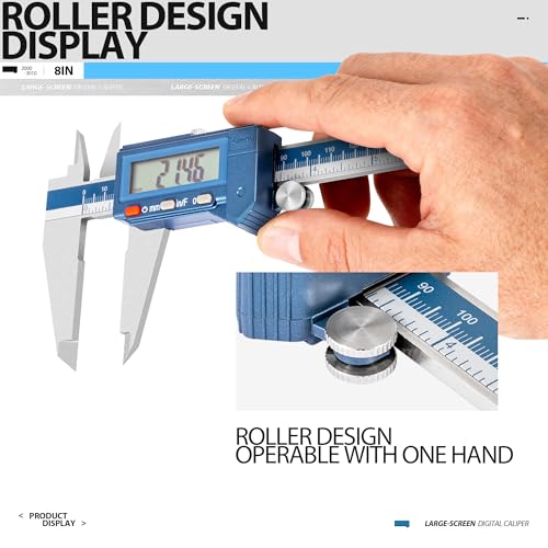 Dasqua 8" IP54 Digital Caliper, Stainless Steel Water-Resistant Precision Measuring Tool with Large LCD, Inch/Metric/Fraction Switch, Resolution 0.0005"/0.01mm/1/128, Accuracy ±0.001"/0.02mm - size: IP54 8"