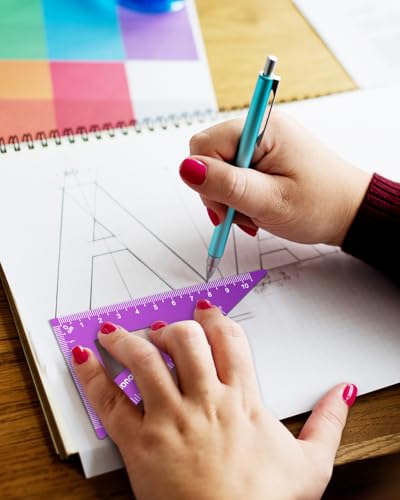 Honagu Triangular Ruler Set, 4 Pieces Aluminum Alloy Ruler, Metal Drafting Ruler, Geometric Protractor for Students,Teacher, Draftsmen, Engineers,Gift Stocking Stuffers for Kids(15cm/5.9inch, Purple) - color: Purple, size: 15cm