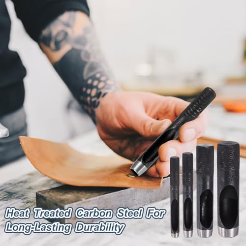 HARFINGTON Leather Hole Punch 3mm Hollow Round Hole Puncher Cutter Carbon Steel Tool for Watch Cloth Belt Gaskets DIY Leather Craft Repair, Black - size: 3mm