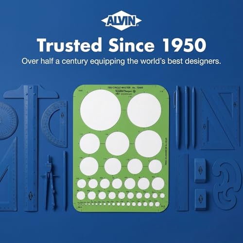 ALVIN TD445 Circle Guide Template, 44 Circles, 7 x 9-1/4 Inches, Drafting Stencil for Architects, Engineers, Artists and Students - style: TD445: 44 Circles, 7 x 9-1/4 in
