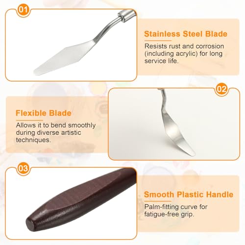 HARFINGTON 5pcs Palette Knife Painting Tool 2.17 x 0.63 Stainless Steel Art Spatula Pallet Knives Scrapers Tools with Beech Wood Handle for Acrylic Oil Canvas Mixing Spreading, Red/Silver - size: 2.17" x 0.63"