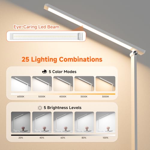 ShineTech LED Desk Lamp for Home Office,Foldable Reading Lamp with Adapter - color: White