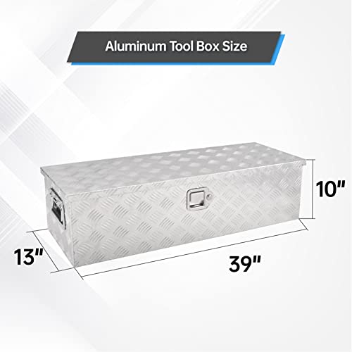 39" Aluminum Truck Tool Box with Side Handle, Silver(39"×13"×10") - color: Silver, size: 39"x13"x10"