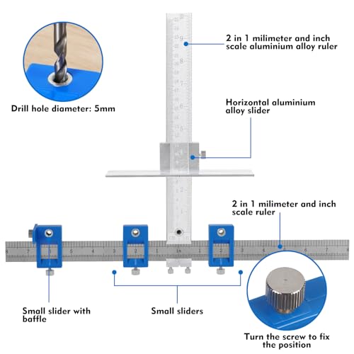 Metal Cabinet Hardware Jig, Punch Locator Drill Guide,Wood Drilling Dowelling Guide for Installation of Handles Knobs on Doors and Drawer, Cabinet Template Tool for Handles and Pulls