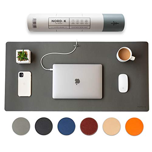 Nordik Leather Desk Mat - Alaskan Gray - Large Leather Desk Pad 35x17 in - color: Alaskan Gray