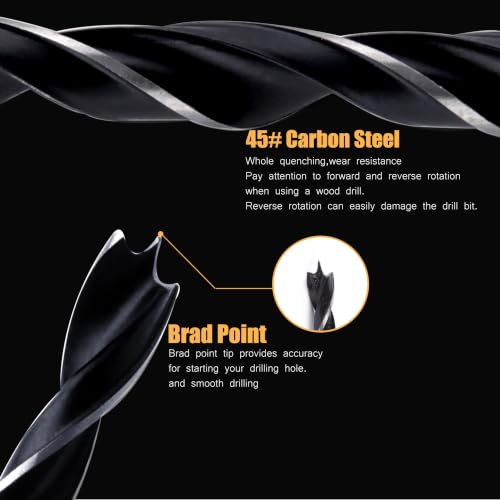 7 Pcs Brad Point Drill Bit Set for Wood - size: 1/8-3/8 (7pcs)