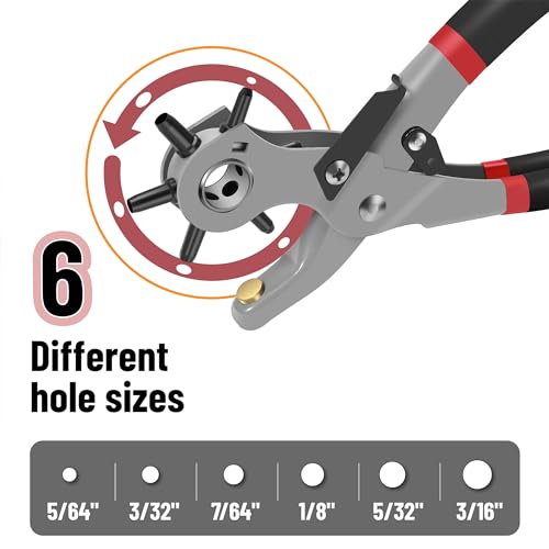 UNCO Leather Hole Punch Tool - Multi Size Punch for Belts & Leather - Belt Punch for Leatherwork - color: Cushioned