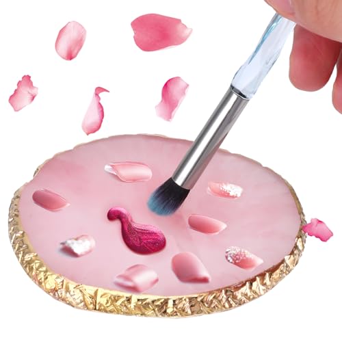 Ouligay Resin Nail Art Palette Makeup Mixing Palette Gold Edge Nail Art Tool Gel Design Nail Art Makeup Mixing Tray DIY (Pink) - color: Pink