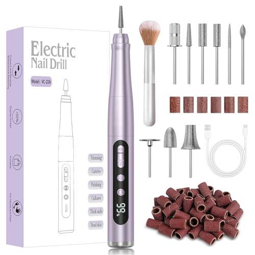 Hoxida Cordless Nail Drill 35000RPM , Rechargeable Nail File LCD Display - color: Purple